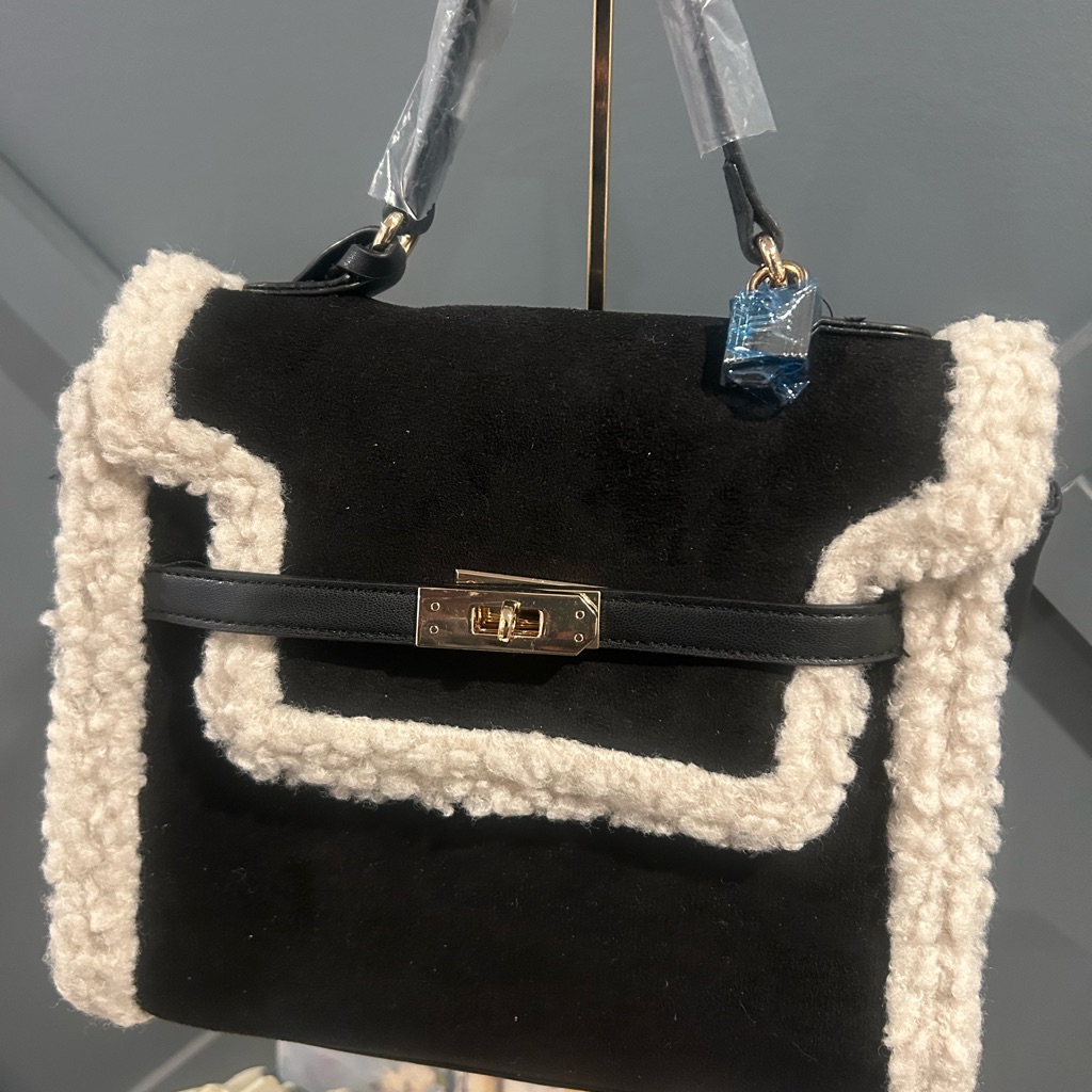 Badgleymischka Faux-Shearling Trimmed Top-Handle Bag